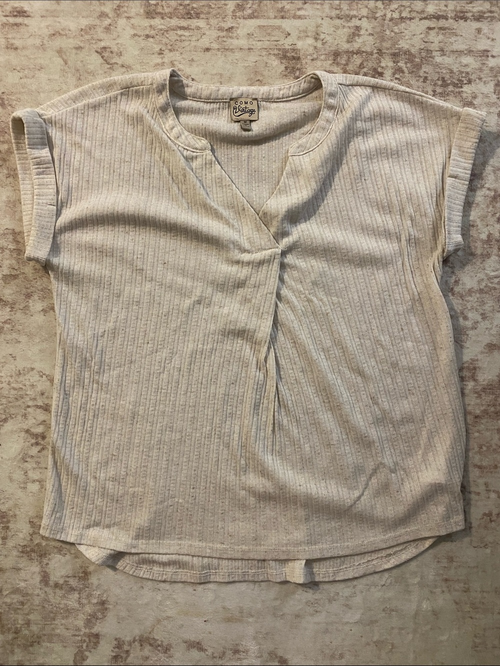 Como Vintage Tan Ribbed Short Sleeve Medium
